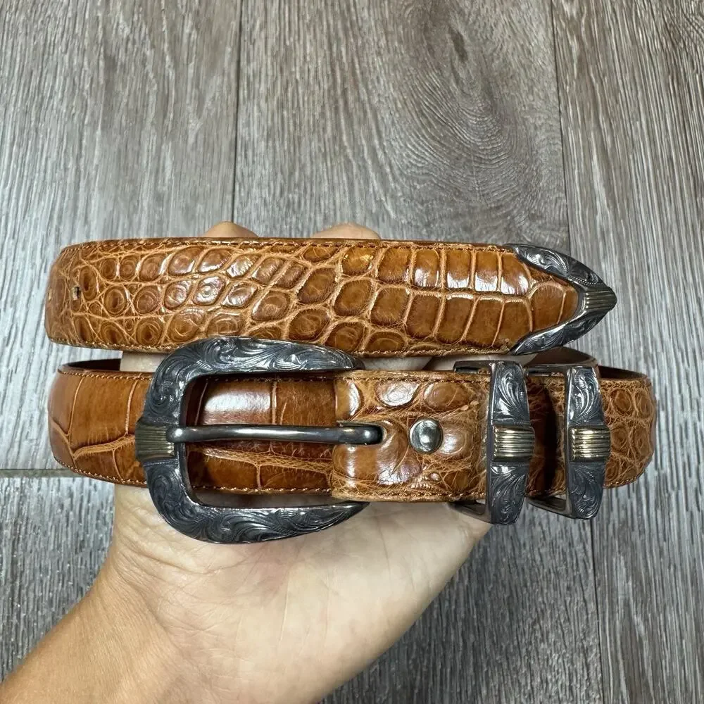 Greg Jensen Curious George Sterling and 14k 4pc. Buckle Set w/ Alligator Belt
